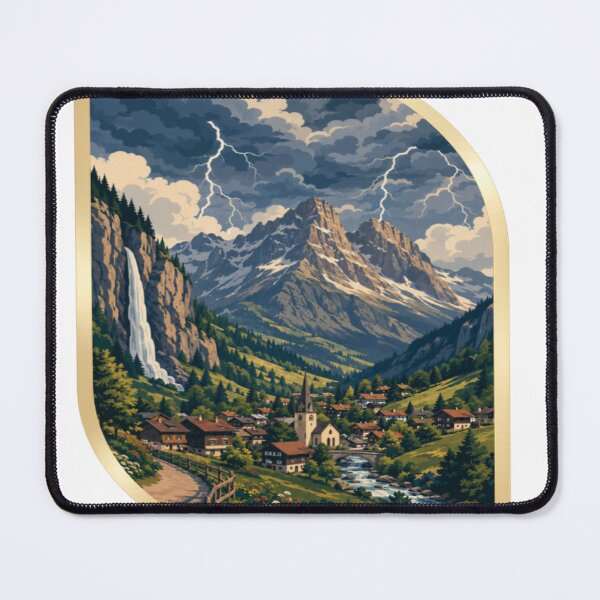 Item preview, RAY Alpine Storm Village | Mountain Landscape Lightning Art designed and sold by RAYapparel.