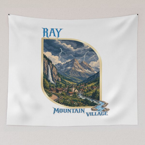 Item preview, RAY Alpine Storm Village | Mountain Landscape Lightning Art designed and sold by RAYapparel.