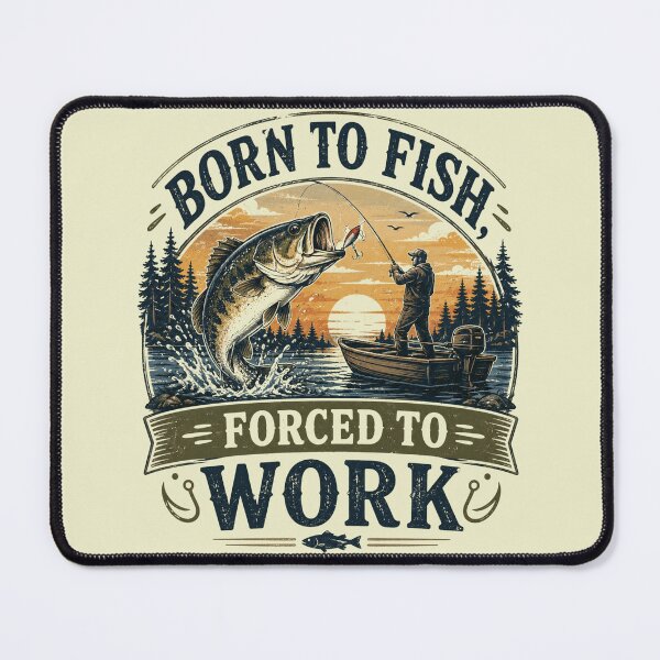 Item preview, Born to Fish, Forced to Work Vintage Fishing Club Retro Bass Fisherman Design designed and sold by RJACreative.