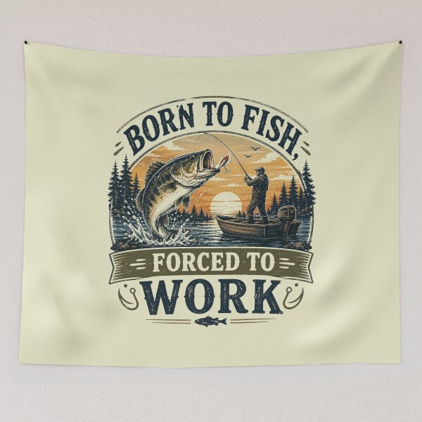 Item preview, Born to Fish, Forced to Work Vintage Fishing Club Retro Bass Fisherman Design designed and sold by RJACreative.