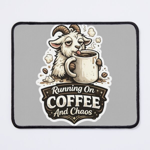 Item preview, Running on Coffee and Chaos Goat Sticker designed and sold by GRYFFWEAR.