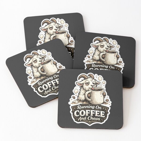 Item preview, Running on Coffee and Chaos Goat Sticker designed and sold by GRYFFWEAR.