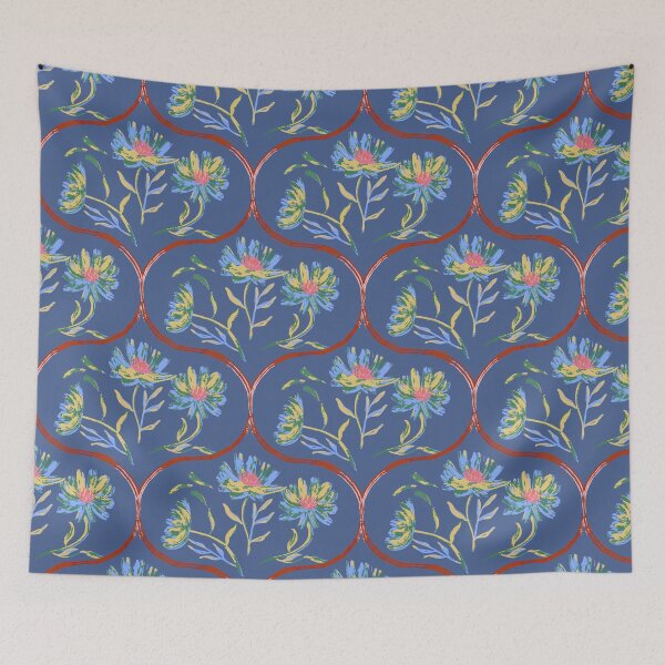 Item preview, Garden Gate Dahlia Daisy Ogee Blue designed and sold by Dally-Dabble.