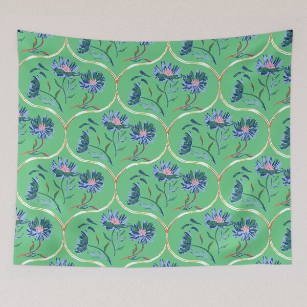 Item preview, Garden Gate Dahlia Daisy Ogee Green designed and sold by Dally-Dabble.