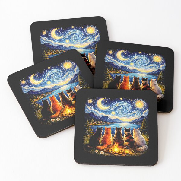 Item preview, Funny Cat Starry Night Van Gogh Cats Campfire Nature Outdoor  designed and sold by Littermin.