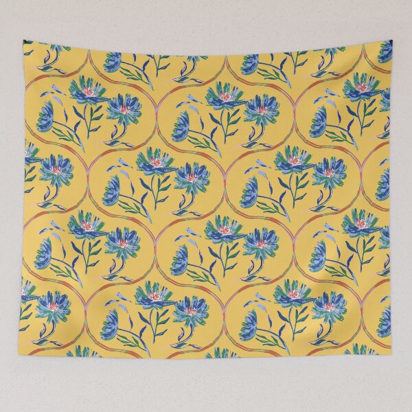 Item preview, Garden Gate Dahlia Daisy Ogee Yellow designed and sold by Dally-Dabble.