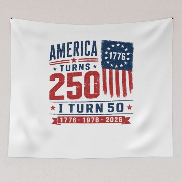 Item preview, America Turns 250 I Turn 50 1776 1976 2026 Patriotic American 50th Birthday Celebration designed and sold by HumansStuck12.