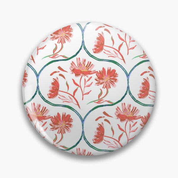Item preview, Garden Gate Dahlia Daisy Ogee White and Red designed and sold by Dally-Dabble.