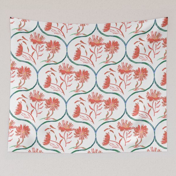 Item preview, Garden Gate Dahlia Daisy Ogee White and Red designed and sold by Dally-Dabble.