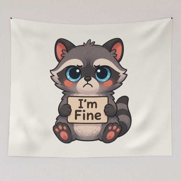 Item preview, Cute I'm Fine Raccoon Funny Mental Health Humor Design designed and sold by SweetLilith.