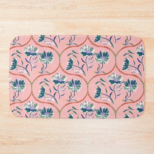 Item preview, Garden Gate Dahlia Daisy Ogee Pink and Blue designed and sold by Dally-Dabble.