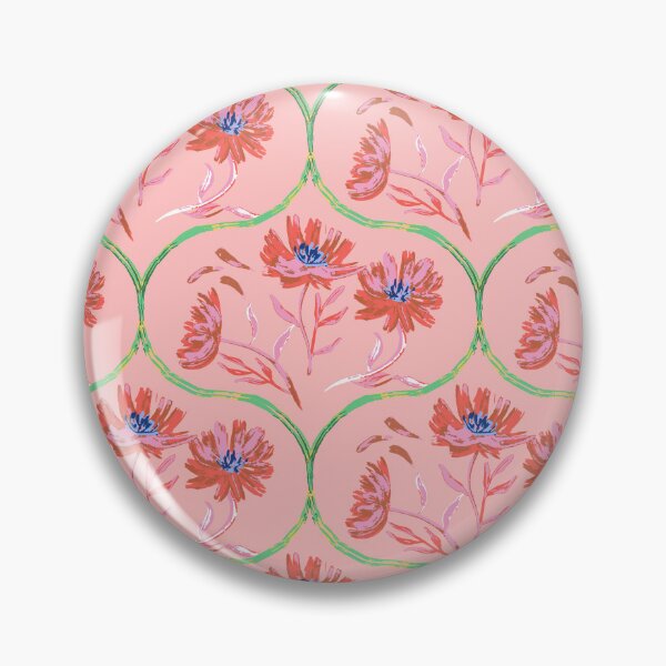Item preview, Garden Gate Dahlia Daisy Ogee Pink and Red designed and sold by Dally-Dabble.