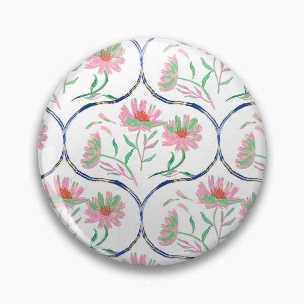 Item preview, Garden Gate Dahlia Daisy Ogee White Pink Green designed and sold by Dally-Dabble.