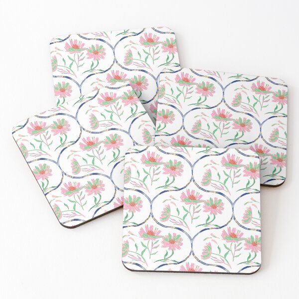 Item preview, Garden Gate Dahlia Daisy Ogee White Pink Green designed and sold by Dally-Dabble.