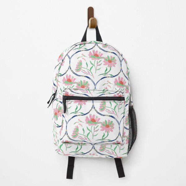 Item preview, Garden Gate Dahlia Daisy Ogee White Pink Green designed and sold by Dally-Dabble.