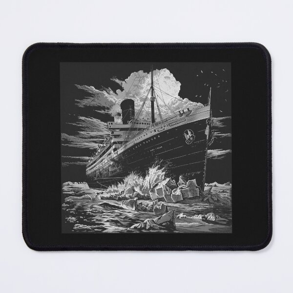 Item preview, Black and White Vintage Ocean Liner Iceberg Art designed and sold by inkoutninja.