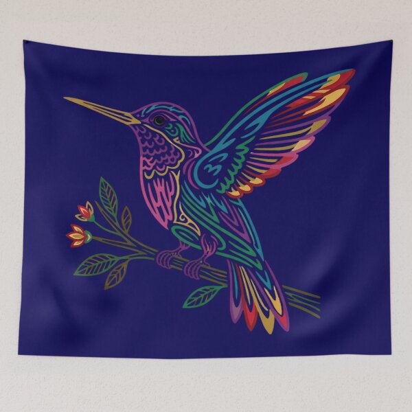 Item preview, Colorful Hummingbird on Branch – Red Gold Green Line Art designed and sold by digitalbob60.