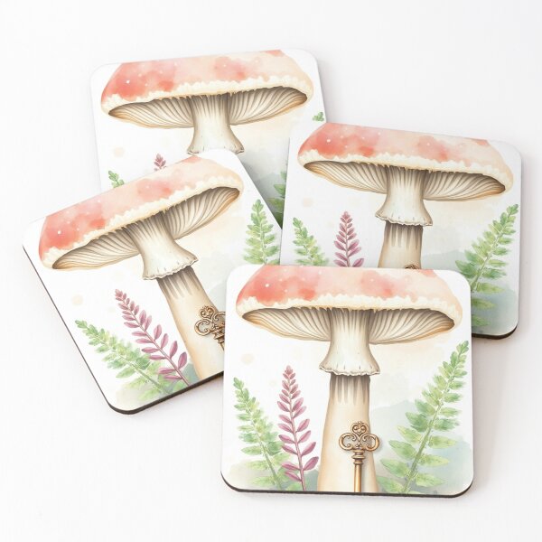 Item preview, Watercolor Mushroom with Vintage Key and Flowers designed and sold by Vida e Arte.