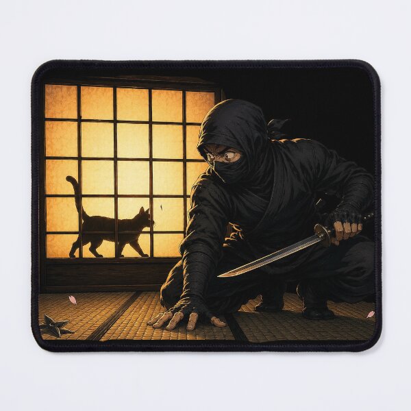 Item preview, Ninja Startled by Cat Shadow — Japanese Shoji Screen Art designed and sold by Aguri-tei.
