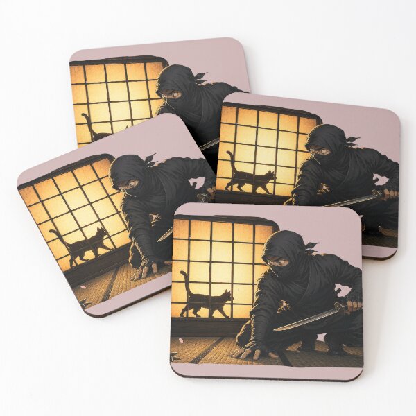 Item preview, Ninja Startled by Cat Shadow — Japanese Shoji Screen Art designed and sold by Aguri-tei.