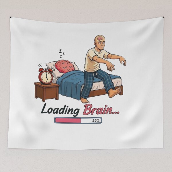 Item preview, Loading Brain Funny Sleepwalking Man Morning Humor Illustration designed and sold by Northern Glow Art.