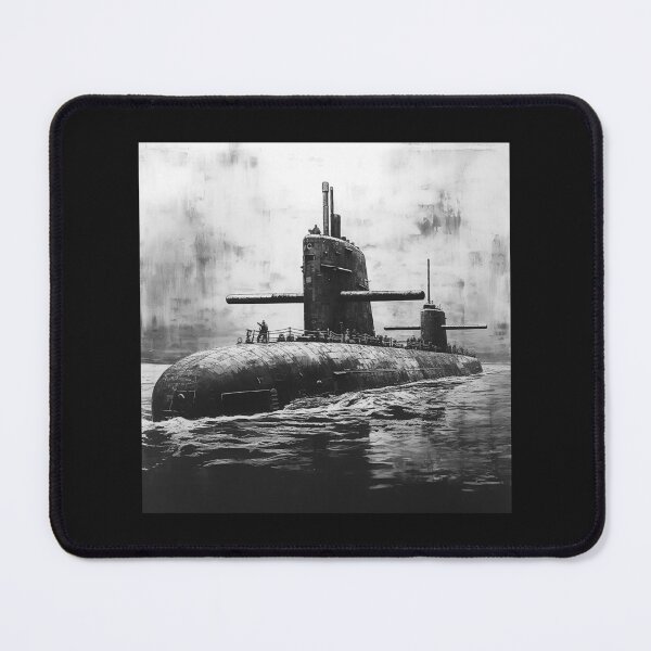 Item preview, Black and White Military Submarine Ocean Art designed and sold by inkoutninja.