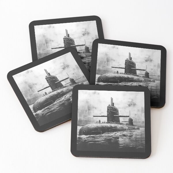 Item preview, Black and White Military Submarine Ocean Art designed and sold by inkoutninja.