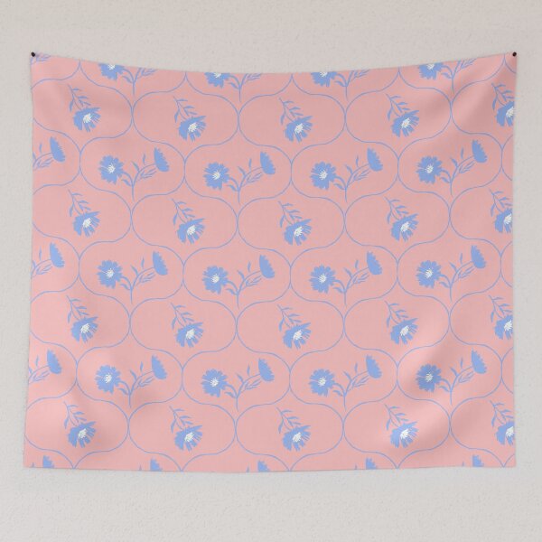 Item preview, Dahlia Daisy Ogee Blush Pink and Light Blue designed and sold by Dally-Dabble.