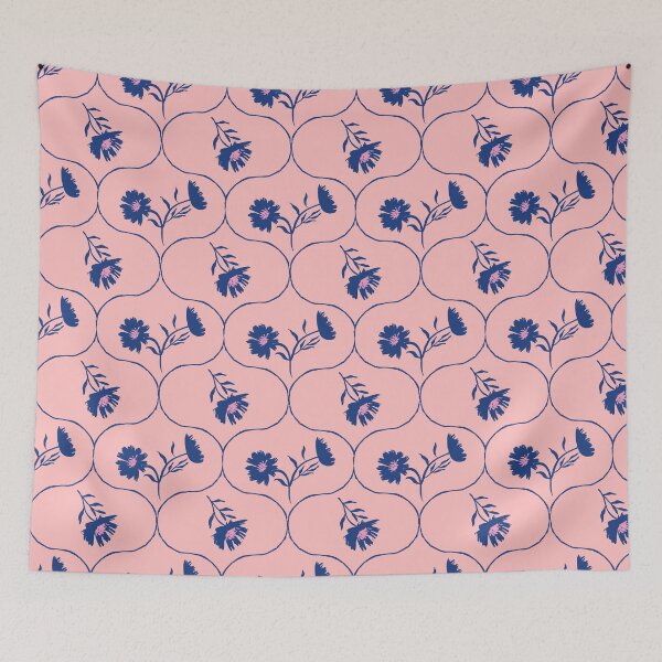 Item preview, Dahlia Daisy Ogee Blush Pink and Blue designed and sold by Dally-Dabble.