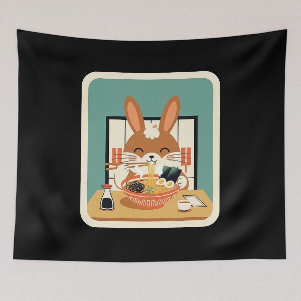 Item preview, Happy Bunny Enjoying Ramen in Cozy Japanese Dinner designed and sold by JordynLadukeg65.