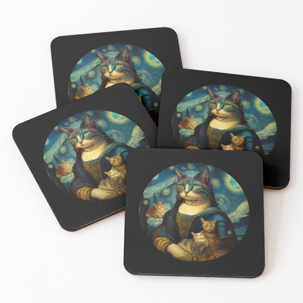 Item preview, Mens Mona Lisa with Cats Starry Night Van Gogh Funny Art Painting  designed and sold by Littermin.