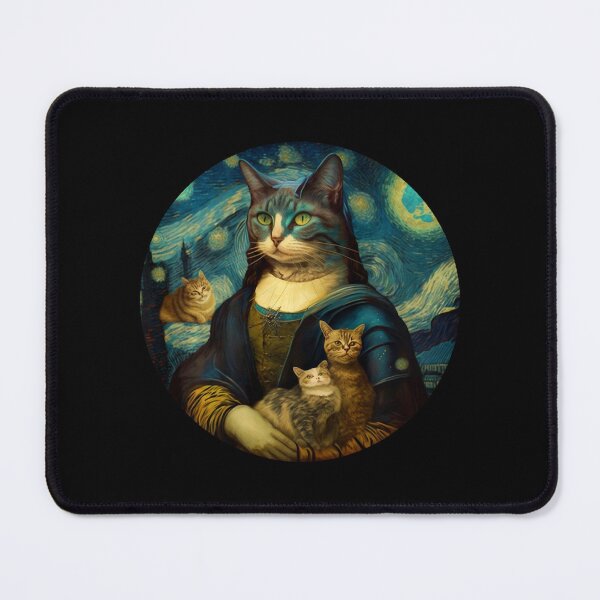 Item preview, Mens Mona Lisa with Cats Starry Night Van Gogh Funny Art Painting  designed and sold by Littermin.