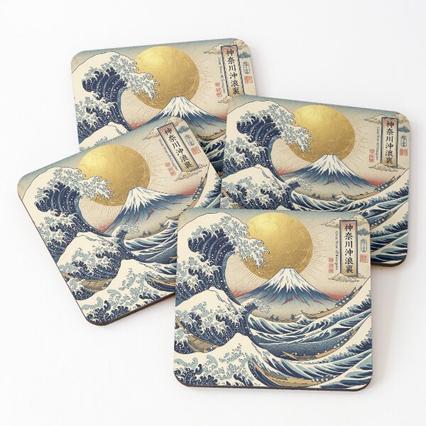 Item preview, Modern Ukiyo-e: Great Ocean Wave, Mount Fuji & Golden Sun designed and sold by Hikariha Studio.