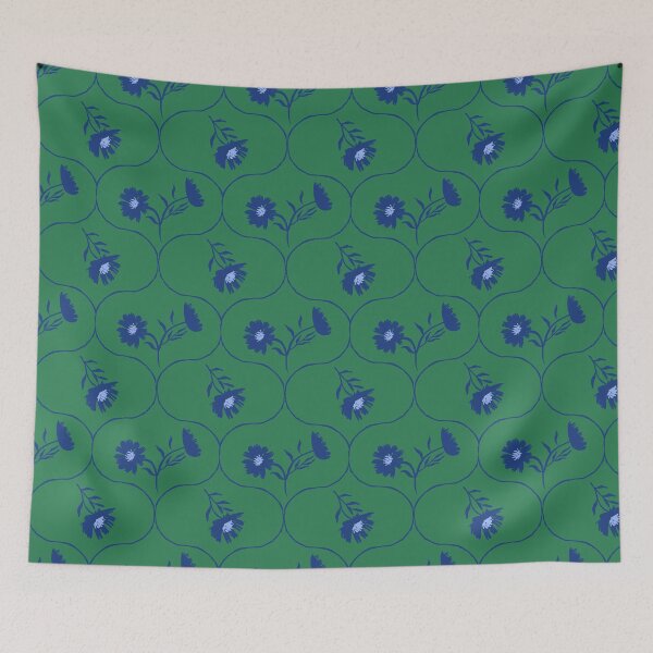 Item preview, Dahlia Daisy Ogee Green and Blue designed and sold by Dally-Dabble.