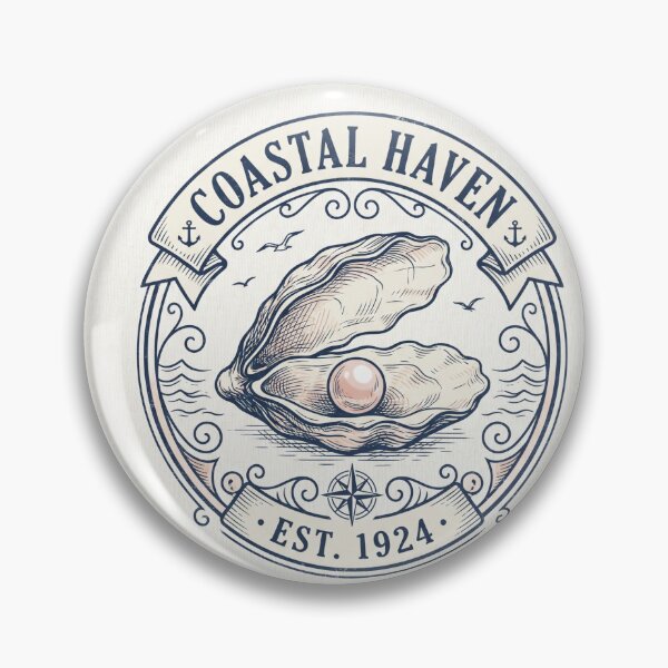 Item preview, Coastal Haven Vintage Oyster Pearl Nautical Badge designed and sold by Brightberry Studio.
