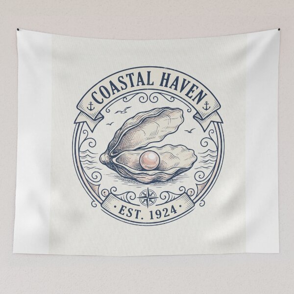 Item preview, Coastal Haven Vintage Oyster Pearl Nautical Badge designed and sold by Brightberry Studio.