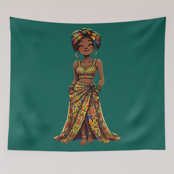 Item preview, Elegant African Queen in Vibrant Kente Cloth Print designed and sold by digitalbob60.