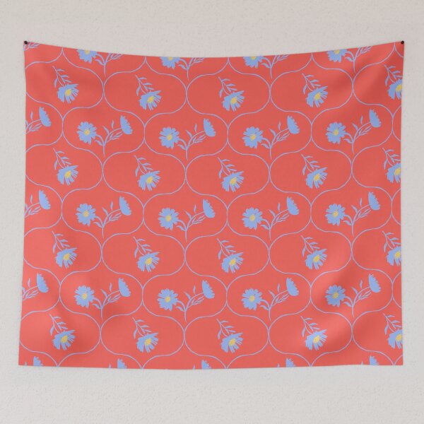Item preview, Dahlia Daisy Ogee Red and Blue designed and sold by Dally-Dabble.