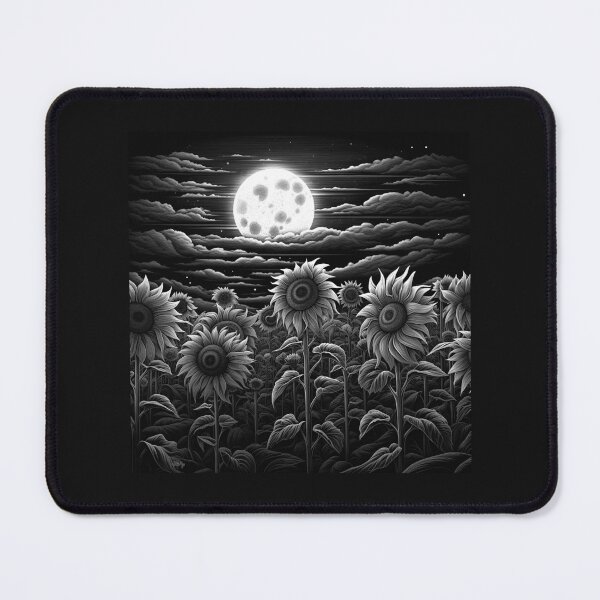 Item preview, Black and White Moonlit Sunflower Field Art designed and sold by inkoutninja.