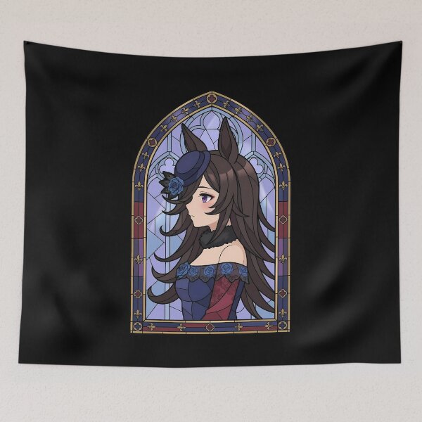 Item preview, Rice Shower Uma Musume Gothic Blue Rose Stained Glass Portrait designed and sold by mildaclairmo.