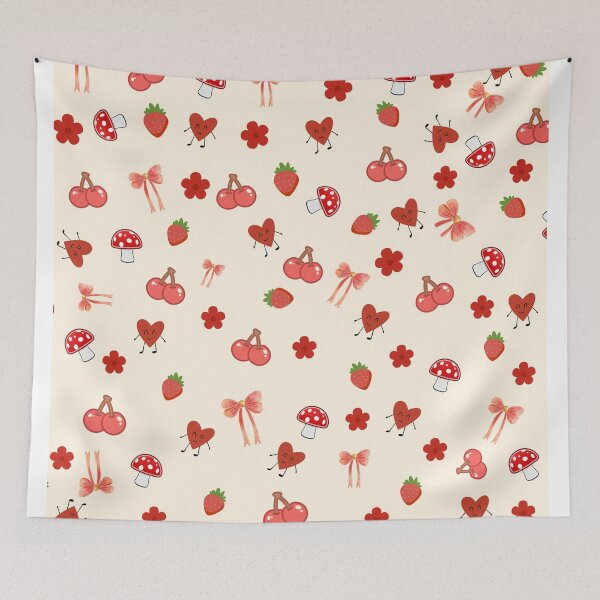Item preview, Cute Coquette Cherry Strawberry Mushroom Pattern designed and sold by Dreamy fantasy design.