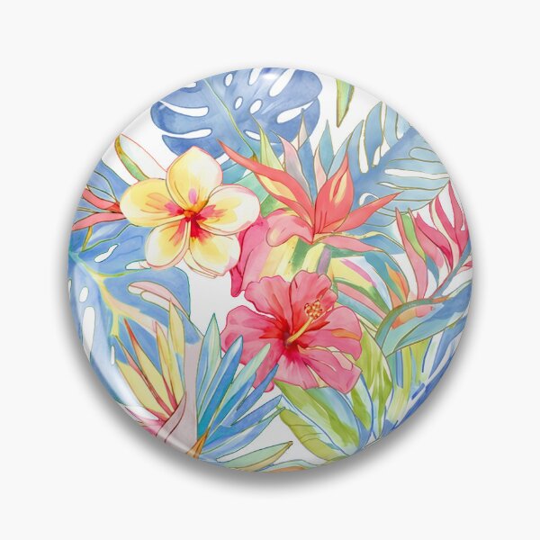 Item preview, Hawaiian Watercolor Floral n Foliage Pink Blue designed and sold by PixDezines.
