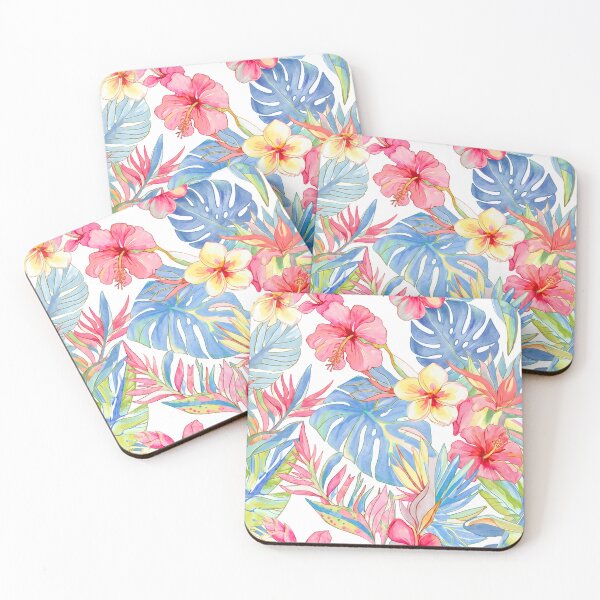 Item preview, Hawaiian Watercolor Floral n Foliage Pink Blue designed and sold by PixDezines.