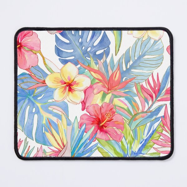 Item preview, Hawaiian Watercolor Floral n Foliage Pink Blue designed and sold by PixDezines.