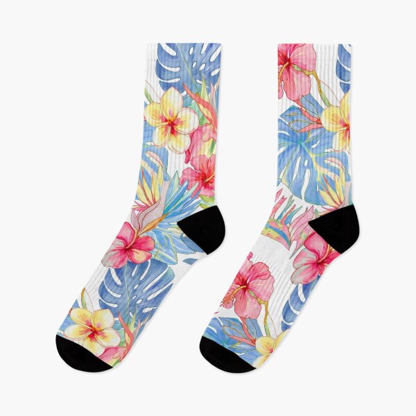 Item preview, Hawaiian Watercolor Floral n Foliage Pink Blue designed and sold by PixDezines.