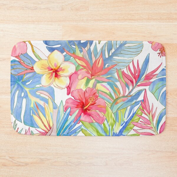 Item preview, Hawaiian Watercolor Floral n Foliage Pink Blue designed and sold by PixDezines.