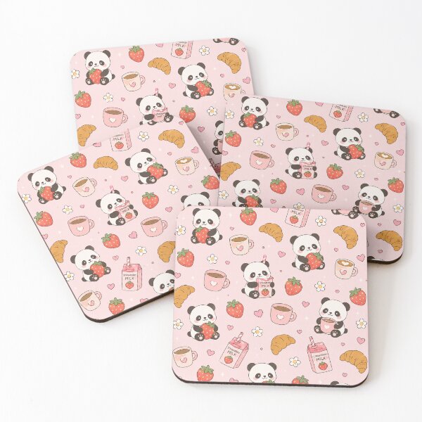 Item preview, Panda Strawberry Milk Coffee Kawaii Pattern designed and sold by Soft Berry Studio.