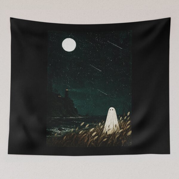 Item preview, Moonlit Coastal Ghost Beneath Falling Stars and Lighthouse Glow designed and sold by ferminhays.
