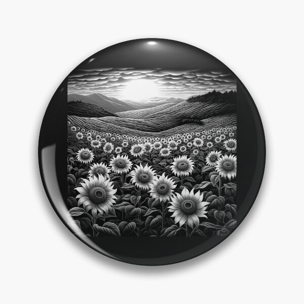Item preview, Black and White Sunflower Valley Landscape Art designed and sold by inkoutninja.