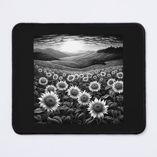 Item preview, Black and White Sunflower Valley Landscape Art designed and sold by inkoutninja.